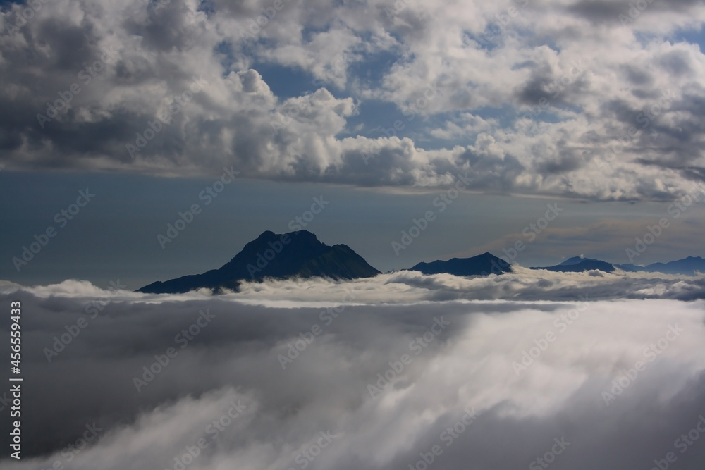 Fototapeta premium Caucasus, Ossetia. Mountain peaks above the clouds.