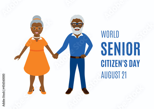 World Senior Citizen's Day vector. Smiling african american elderly senior couple vector. Happy black ethnicity old man and woman icon. Cheerful african senior couple cartoon character. Important day