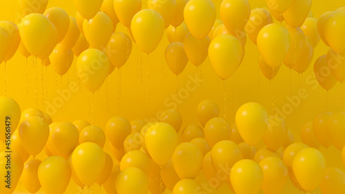 Flying orange balloons two rows high resolution. Celebration birthday party background