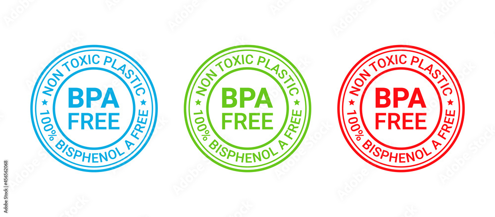 BPA free icon. Non toxic plastic label emblem. No bisphenol round stamp  badge. Bisphenol A, phthalates free imprint for eco packaging. Seal mark  isolated on white background. Vector illustration Stock Vector