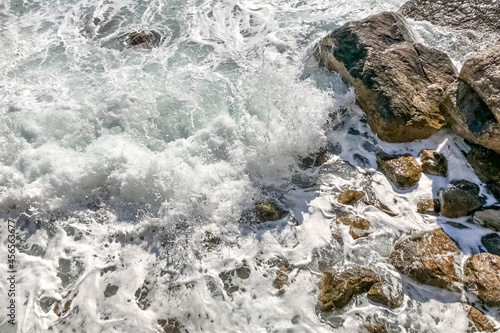 The sea coast with waves. Natural background. Storm