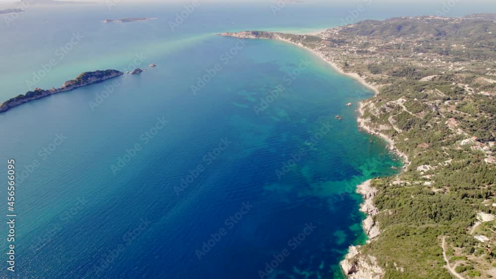 Aerial drone view to seascape with clear blue water. Amazing azure Mediterranean coast background. Travel destination, universal nature, resort, summer vacation. Aerial drone view to seascape with clear blue water. Amazing azure Mediterranean coast background. Travel destination, universal nature, resort, summer vacation.