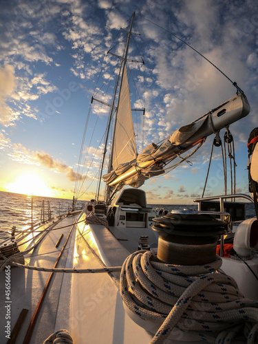 On board a Sailing yacht at dawn