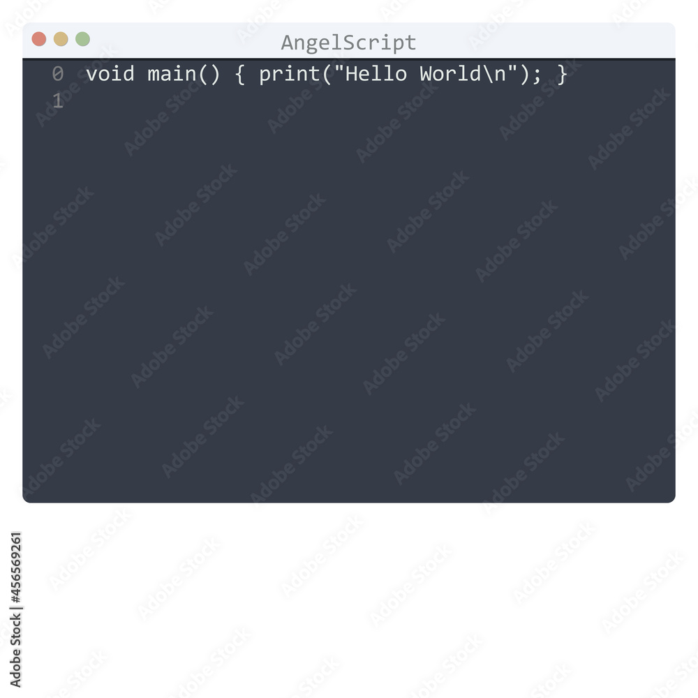 AngelScript language Hello World program sample in editor window
