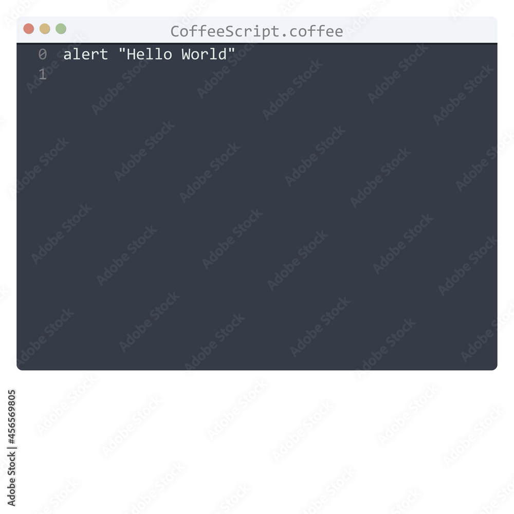 CoffeeScript language Hello World program sample in editor window
