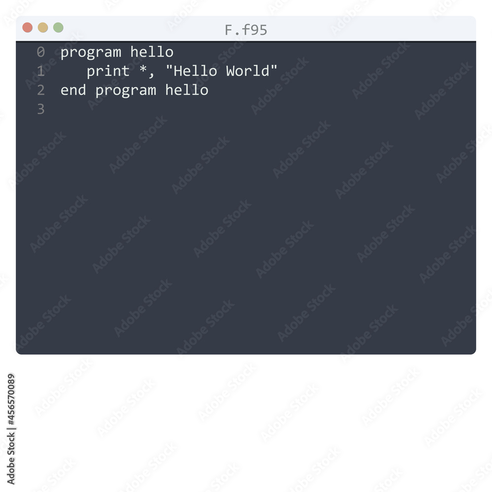 F language Hello World program sample in editor window F language Hello World program sample in editor window