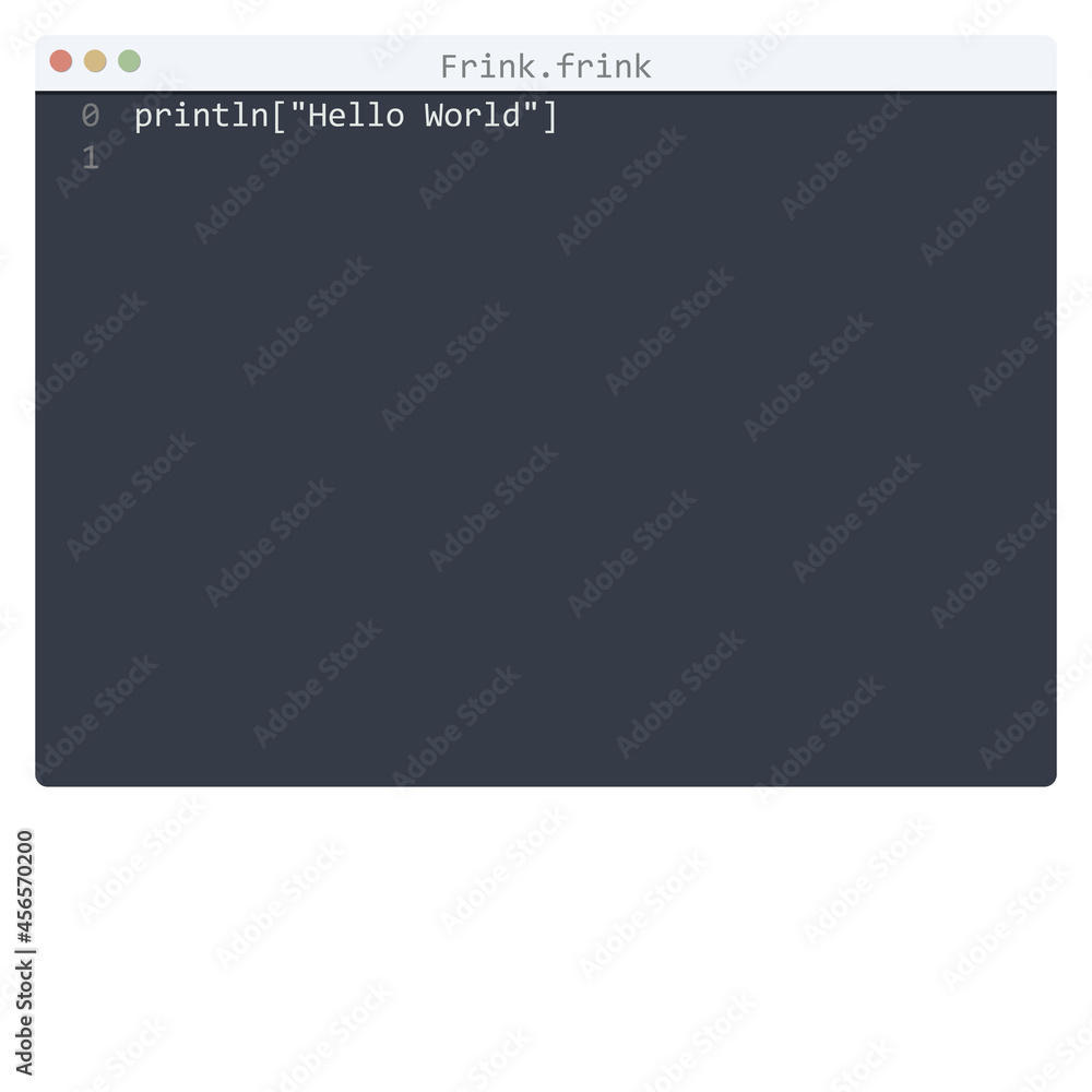 Frink language Hello World program sample in editor window
