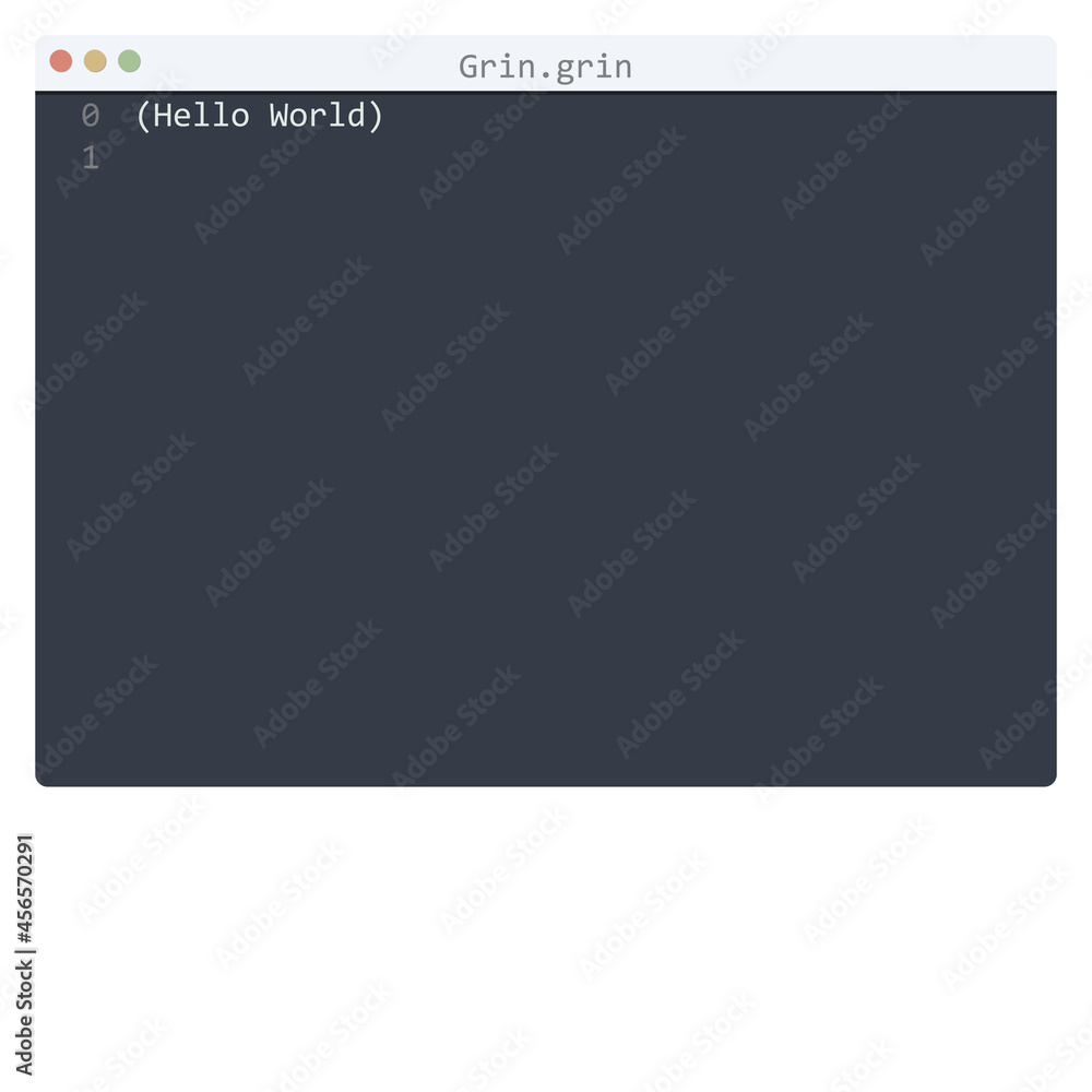 Grin language Hello World program sample in editor window