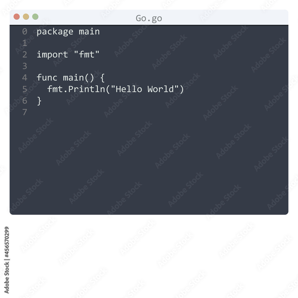 Obraz premium Go language Hello World program sample in editor window