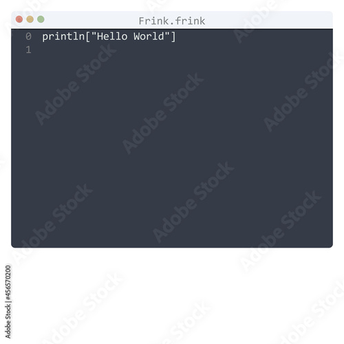 Frink language Hello World program sample in editor window