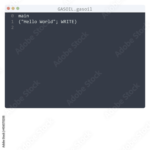 GASOIL language Hello World program sample in editor window
