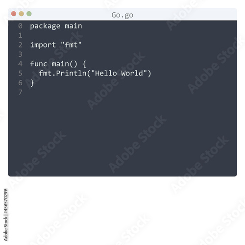 Go language Hello World program sample in editor window