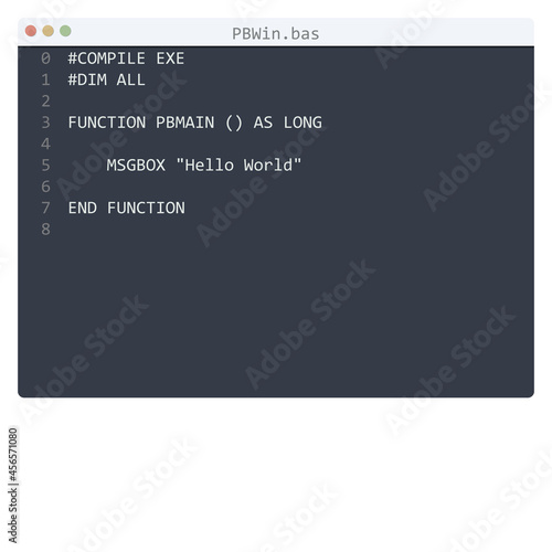 PBWin language Hello World program sample in editor window