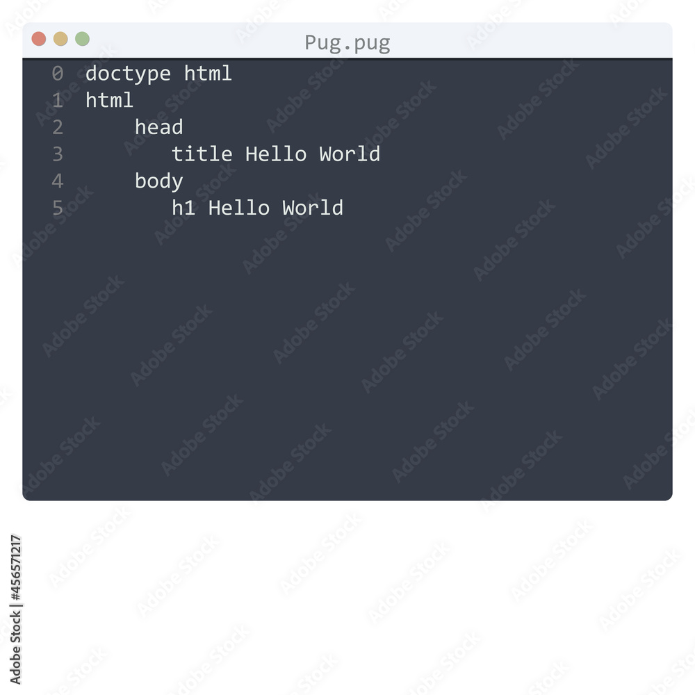 Fototapeta premium Pug language Hello World program sample in editor window