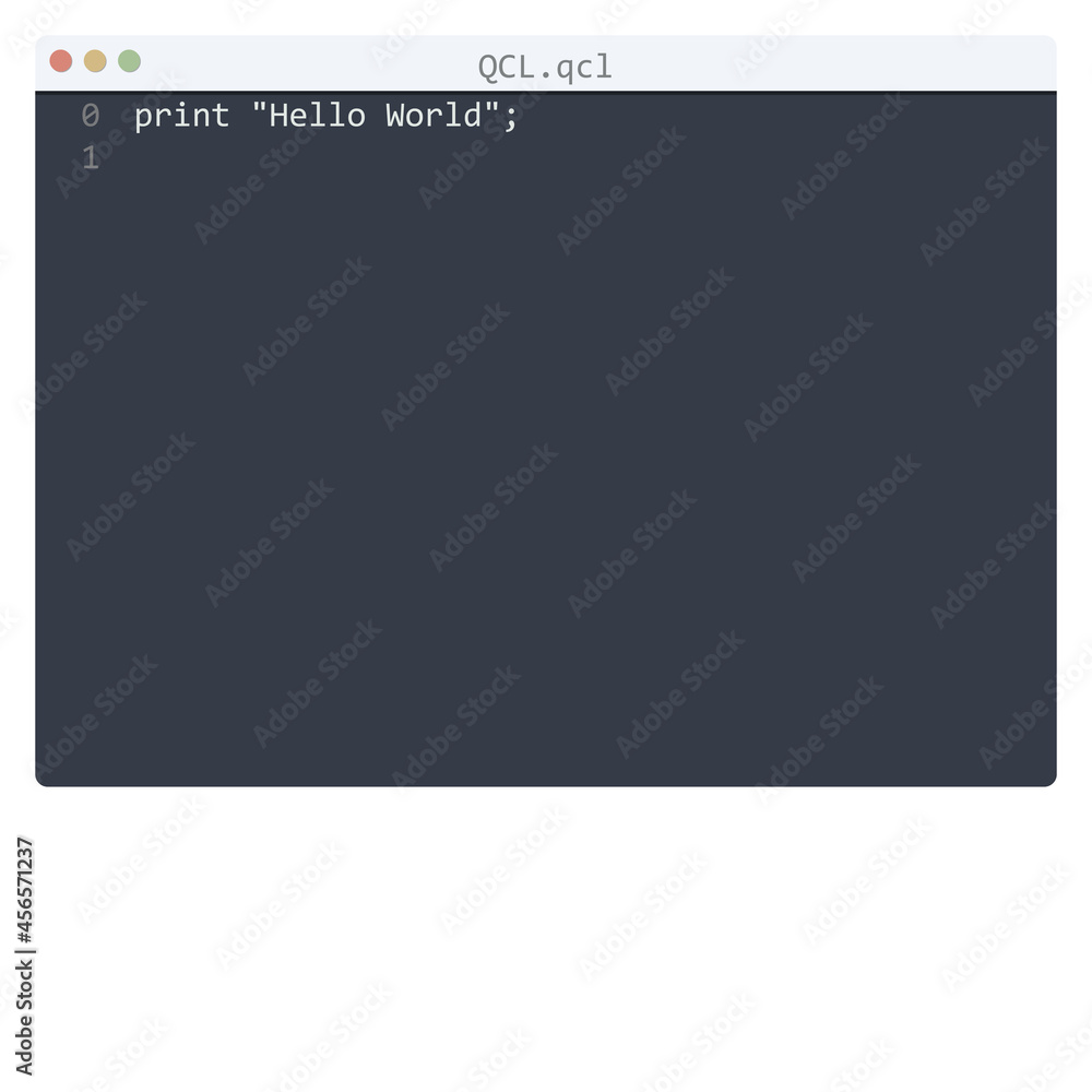 QCL language Hello World program sample in editor window