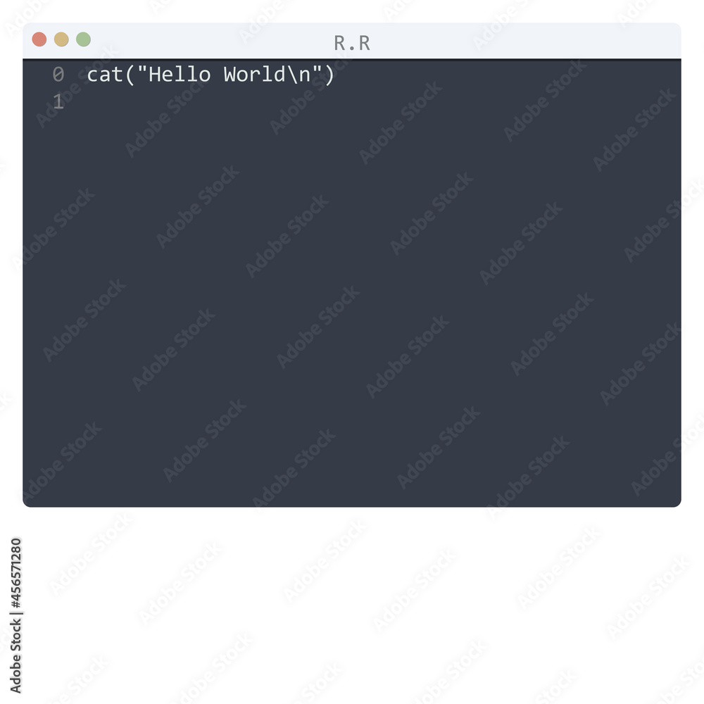 R language Hello World program sample in editor window