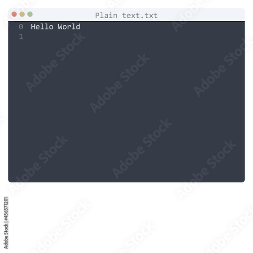 Plain text language Hello World program sample in editor window