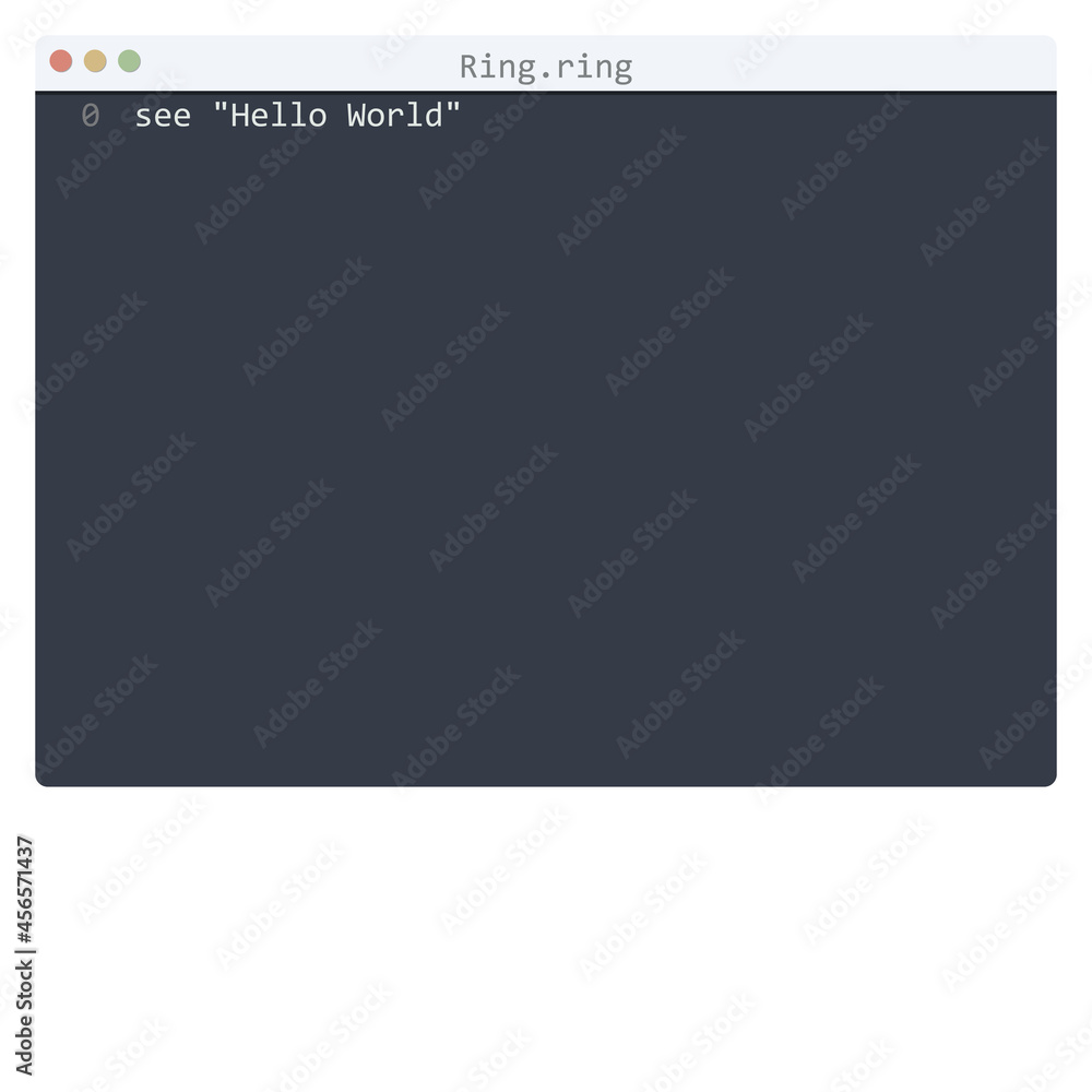 Ring language Hello World program sample in editor window