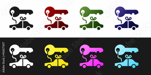 Set Car gift icon isolated on black and white background. Car key prize. Vector