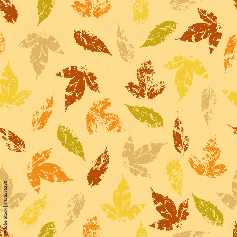 fallen autumn leaves vector seamless pattern stamps of natural leaves paint on paper. background for fabrics, prints, packaging and postcards fallen autumn leaves vector seamless pattern stamps of natural leaves paint on paper. background for fabrics, prints, packaging and postcards