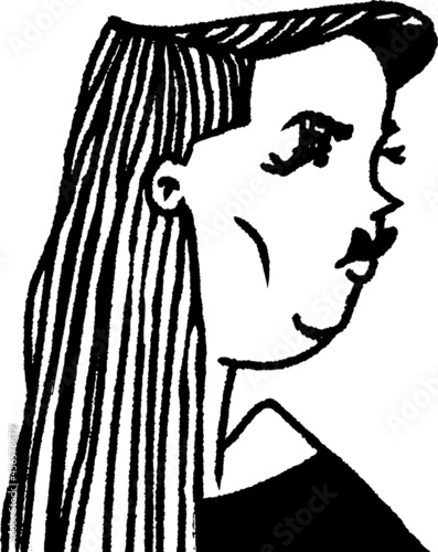 vector portrait caricature of pretty woman in profile isolated on white