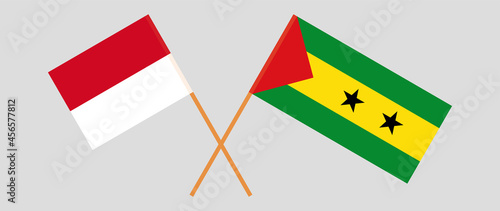 Crossed flags of Monaco and Sao Tome and Principe. Official colors. Correct proportion