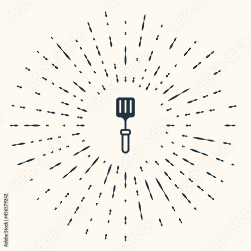 Grey Barbecue spatula icon isolated on beige background. Kitchen spatula icon. BBQ spatula sign. Barbecue and grill tool. Abstract circle random dots. Vector