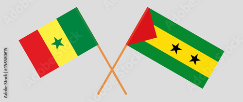 Crossed flags of Senegal and Sao Tome and Principe. Official colors. Correct proportion