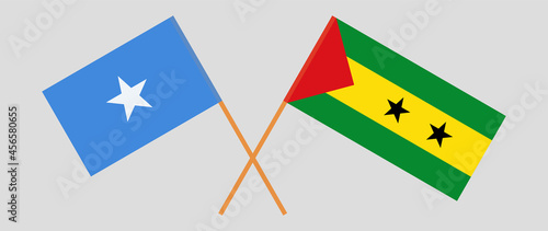 Crossed flags of Somalia and Sao Tome and Principe. Official colors. Correct proportion