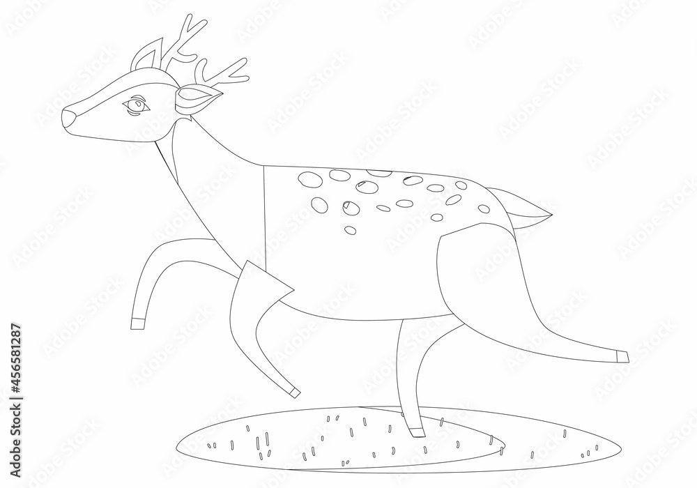 Cute deer hunting on white background, vector illustration. Coloring ...