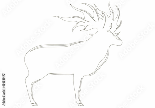 Cute deer hunting on white background  vector illustration. Coloring page.