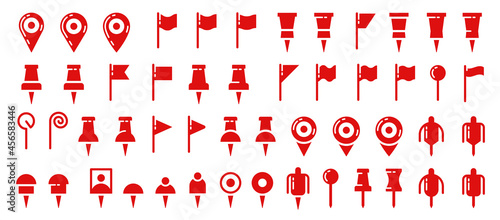 Location flat icons set. Pointer of location on the map. Map pins. Indicative marker for applications, websites and other resources. Vector elements.