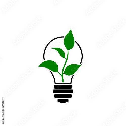 Light bulb with growing plant icon isolated on white background
