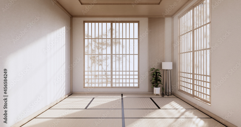 Empty room, white room, Clean modern room ,japanese style.3D rendering