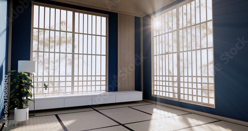 Screen Empty dark blue room interior 3d rendering