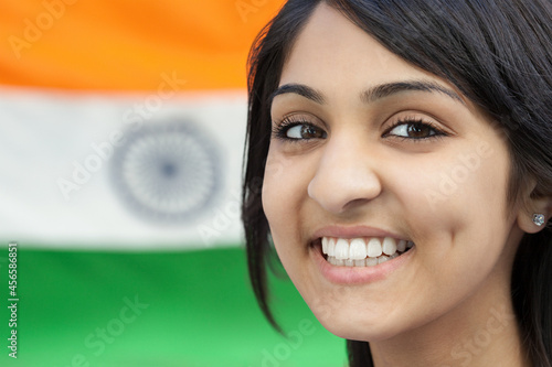 Teenage girl and indian flag