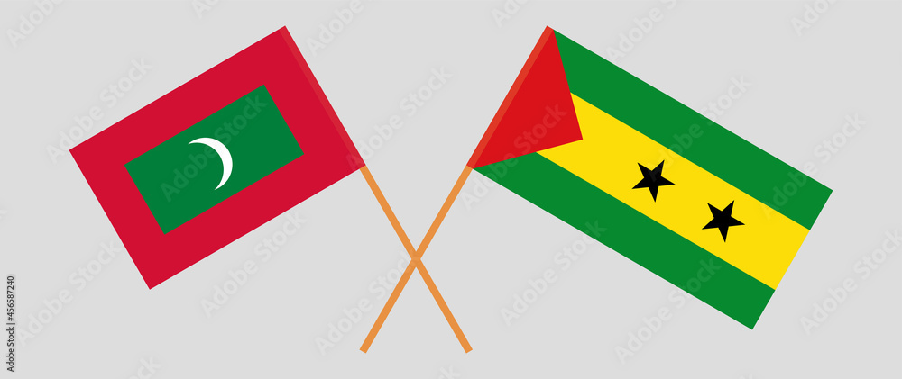 Crossed flags of Maldives and Sao Tome and Principe. Official colors. Correct proportion Crossed flags of Maldives and Sao Tome and Principe. Official colors. Correct proportion