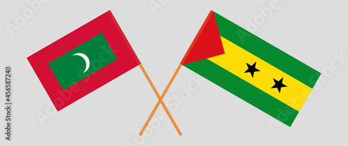 Crossed flags of Maldives and Sao Tome and Principe. Official colors. Correct proportion