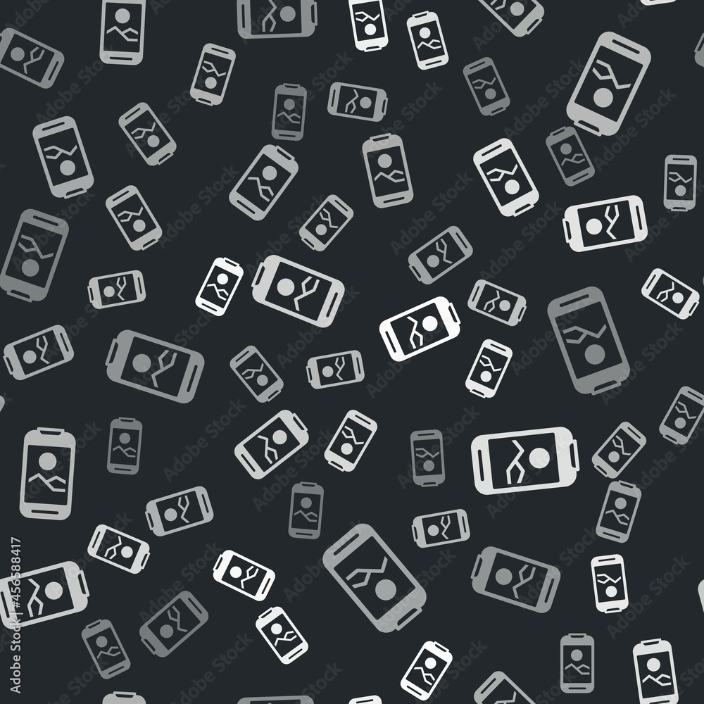 Grey Smartphone, mobile phone icon isolated seamless pattern on black background. Vector Grey Smartphone, mobile phone icon isolated seamless pattern on black background. Vector