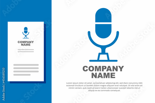 Blue Microphone voice device icon isolated on white background. Microphone interpreter and alphabet letters. Logo design template element. Vector