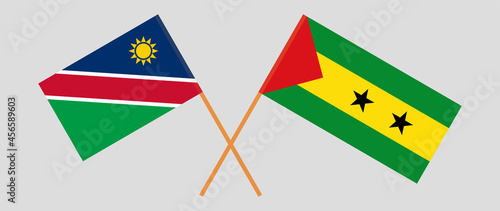 Crossed flags of Namibia and Sao Tome and Principe. Official colors. Correct proportion