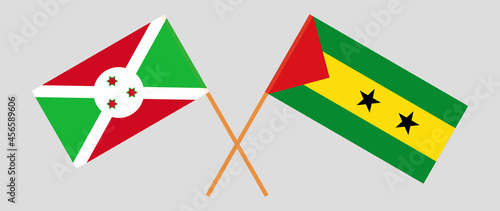 Crossed flags of Burundi and Sao Tome and Principe. Official colors. Correct proportion