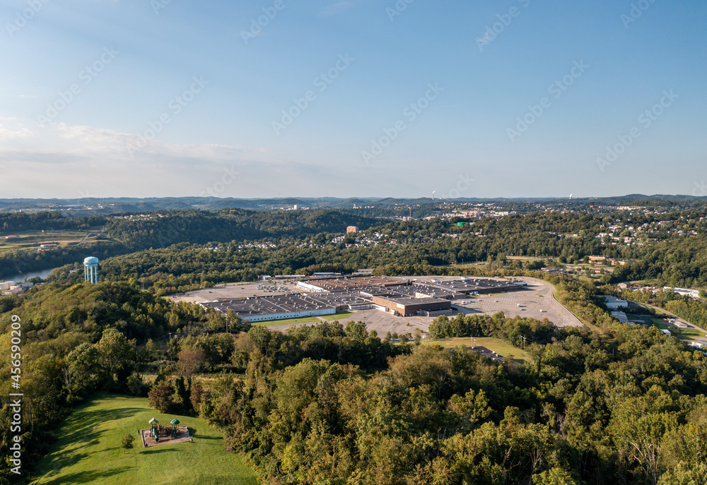 Aerial view of Morgantown in West Virginia from Dorseys Knob towards downtown. The almost abandoned Morgantown Mall in the foreground Aerial view of Morgantown in West Virginia from Dorseys Knob towards downtown. The almost abandoned Morgantown Mall in the foreground