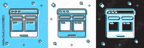 Set Online translator icon isolated on blue and white, black background. Foreign language conversation icons in chat speech bubble. Translating concept. Vector