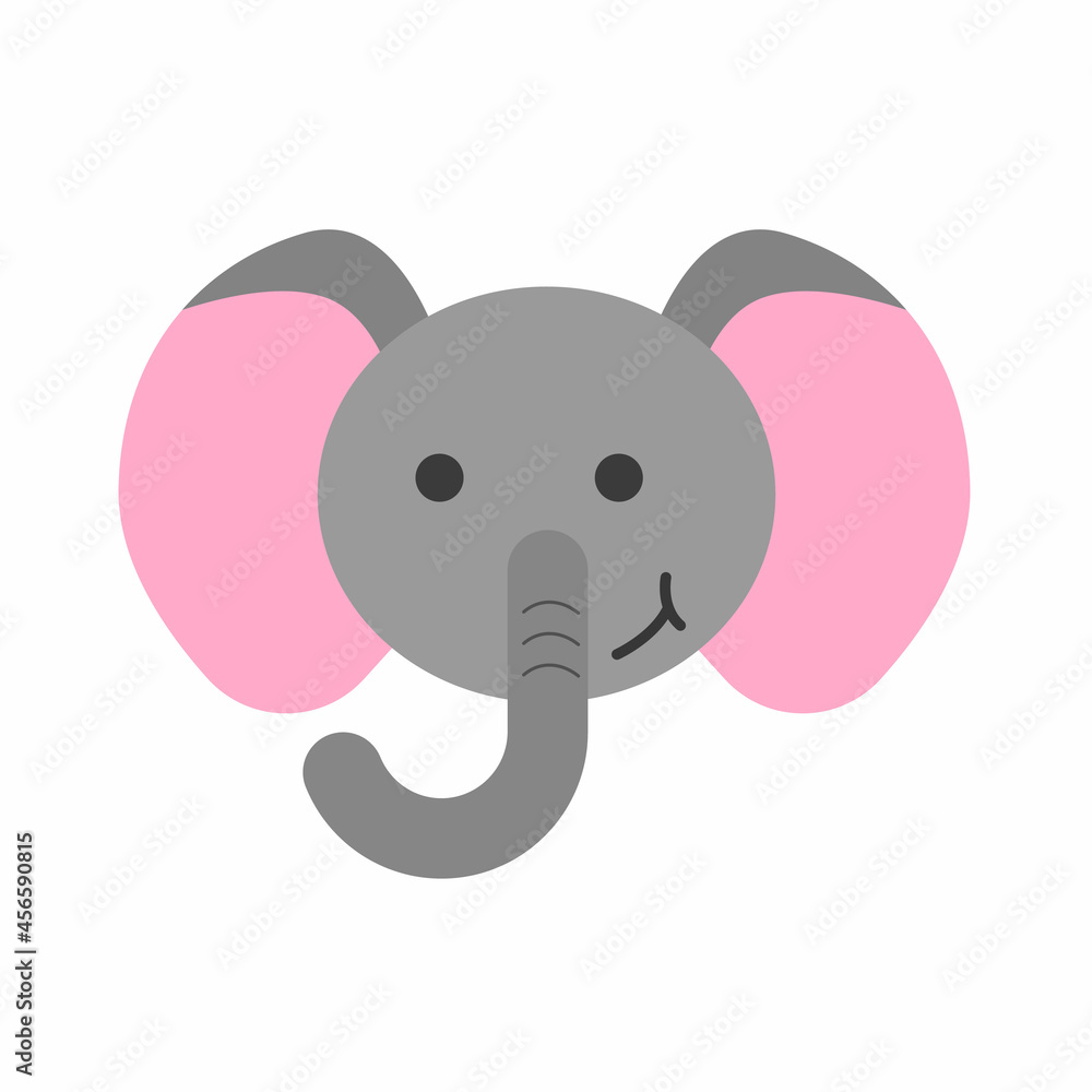 Cute head elephant. Flat illustration