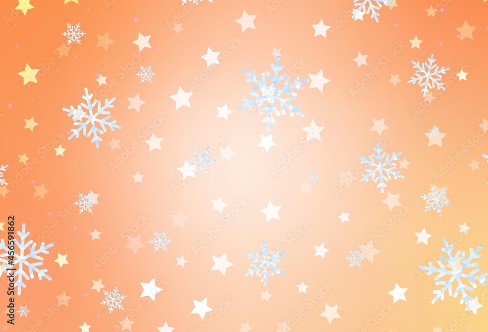 Light Orange vector background with beautiful snowflakes, stars. Light Orange vector background with beautiful snowflakes, stars.