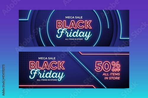 neon black friday banners template vector design illustration