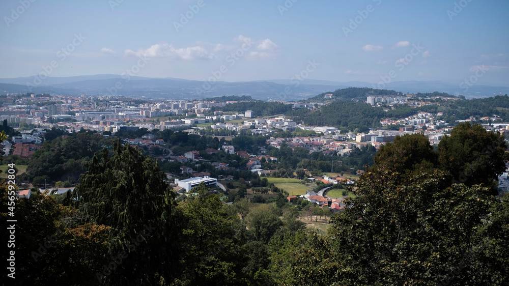 Top view of Braga city, from the hill of Bom Jesus do Monte, Portugal.