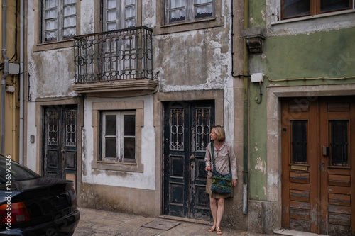 A woman on one of the streets of Vila do Conde, Porto district, Portugal.