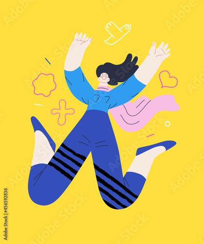 Happiness - happy people jumping in the air cheerfully
